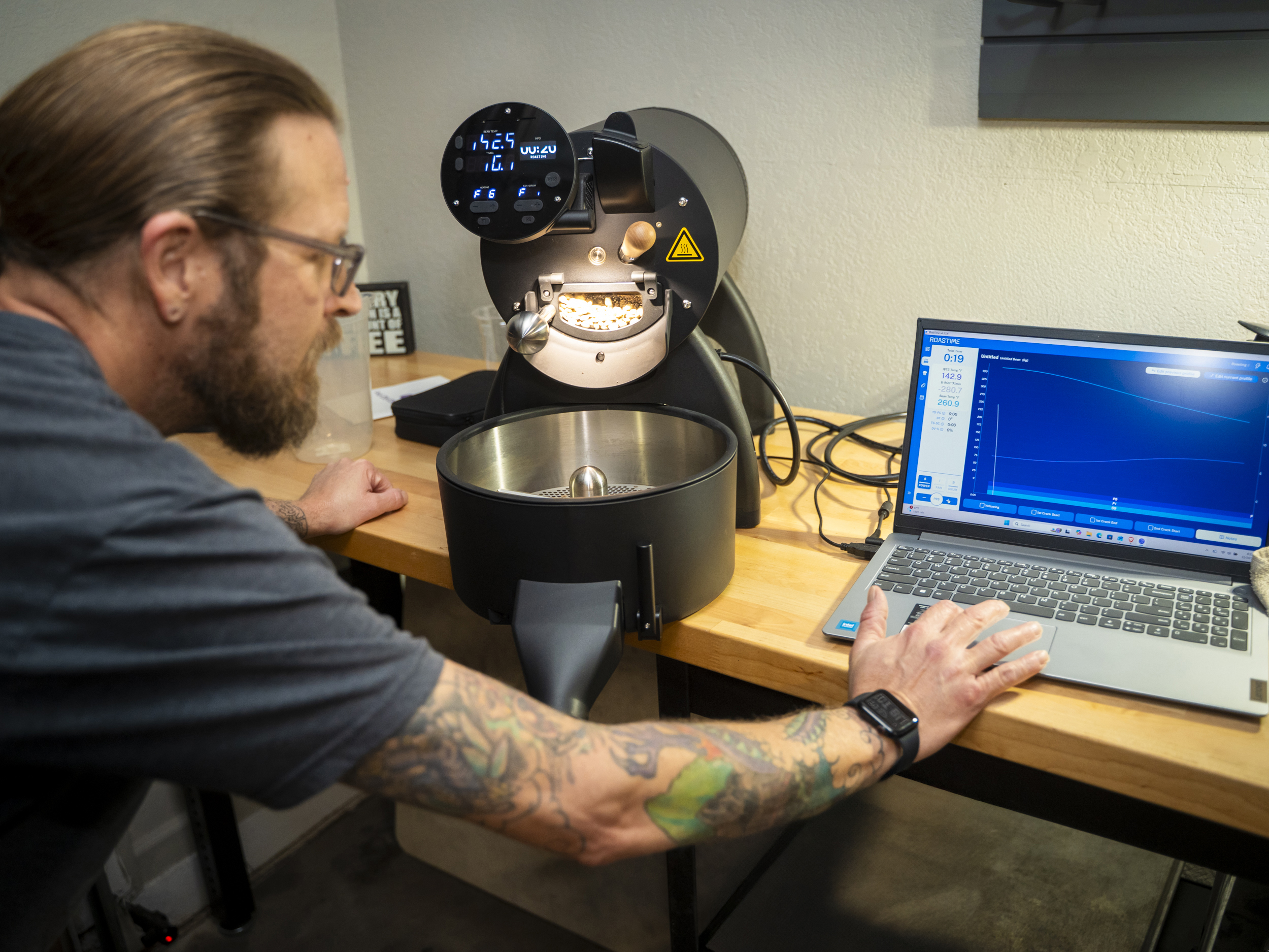 Small-Batch Specialty Coffee, Roasted in Arizona Small-batch specialty coffee being roasted to order at Fire n Grind, Gilbert Arizona