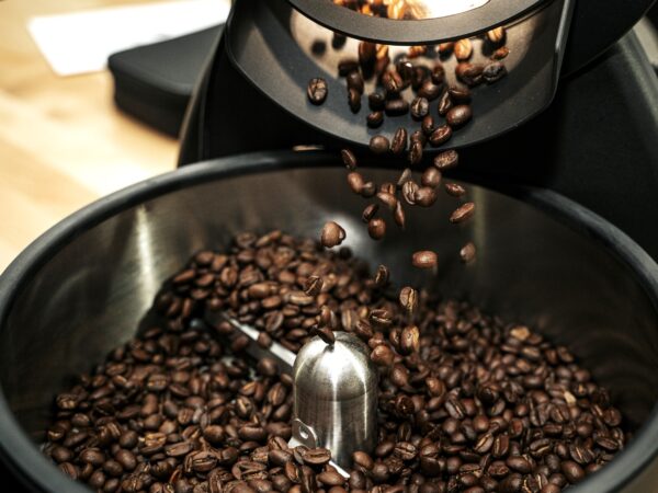 Ethiopian Heirloom coffee beans cooling in roaster tray, Desert Bloom natural process